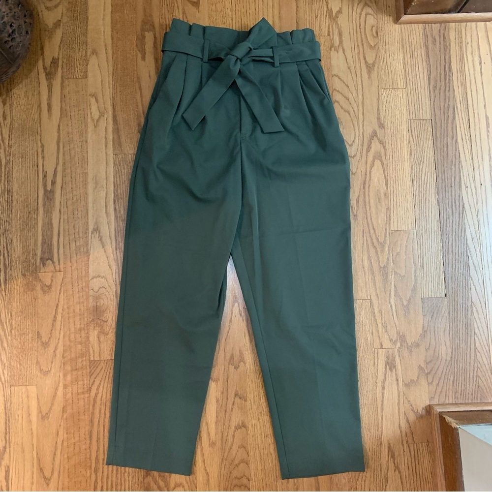 H&M Deep Green Pleated Tie-Waist Dress Pants Size 8